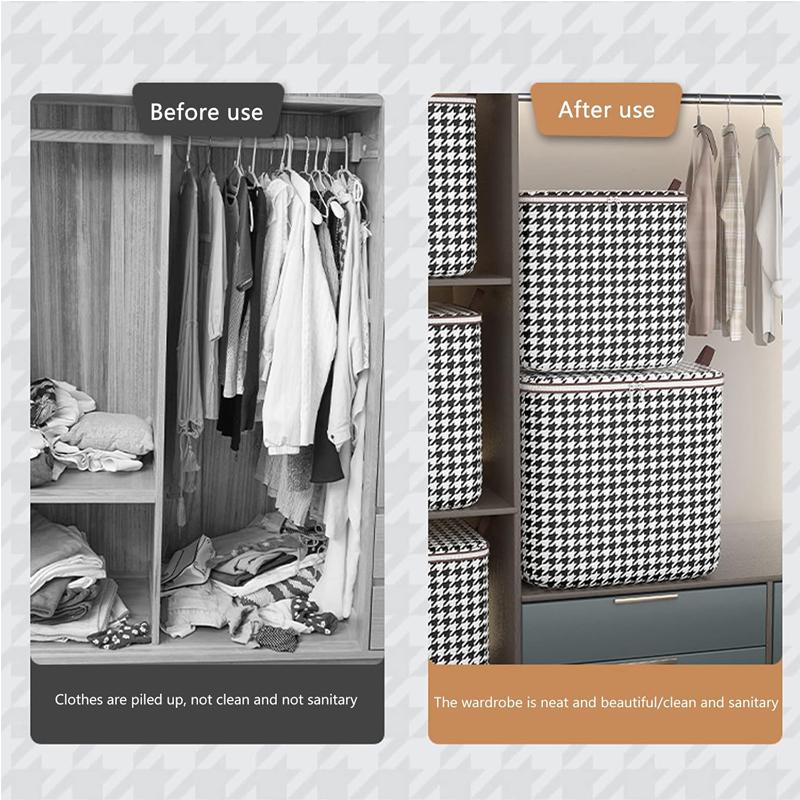 3-Piece Assorted Set, 100L/140L/180L, Stylish Foldable Zippered Storage Bags, Travel Organizer, Large Capacity, Portable, Moisture-Resistant Non-Woven Fabric Solution, Houndstooth Print Collapsible Multifunctional Bins