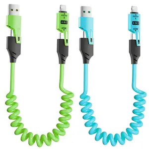 2 Pack 4-in-1 Coiled Charging Cable - 65W Fast Charge, Retractable Design