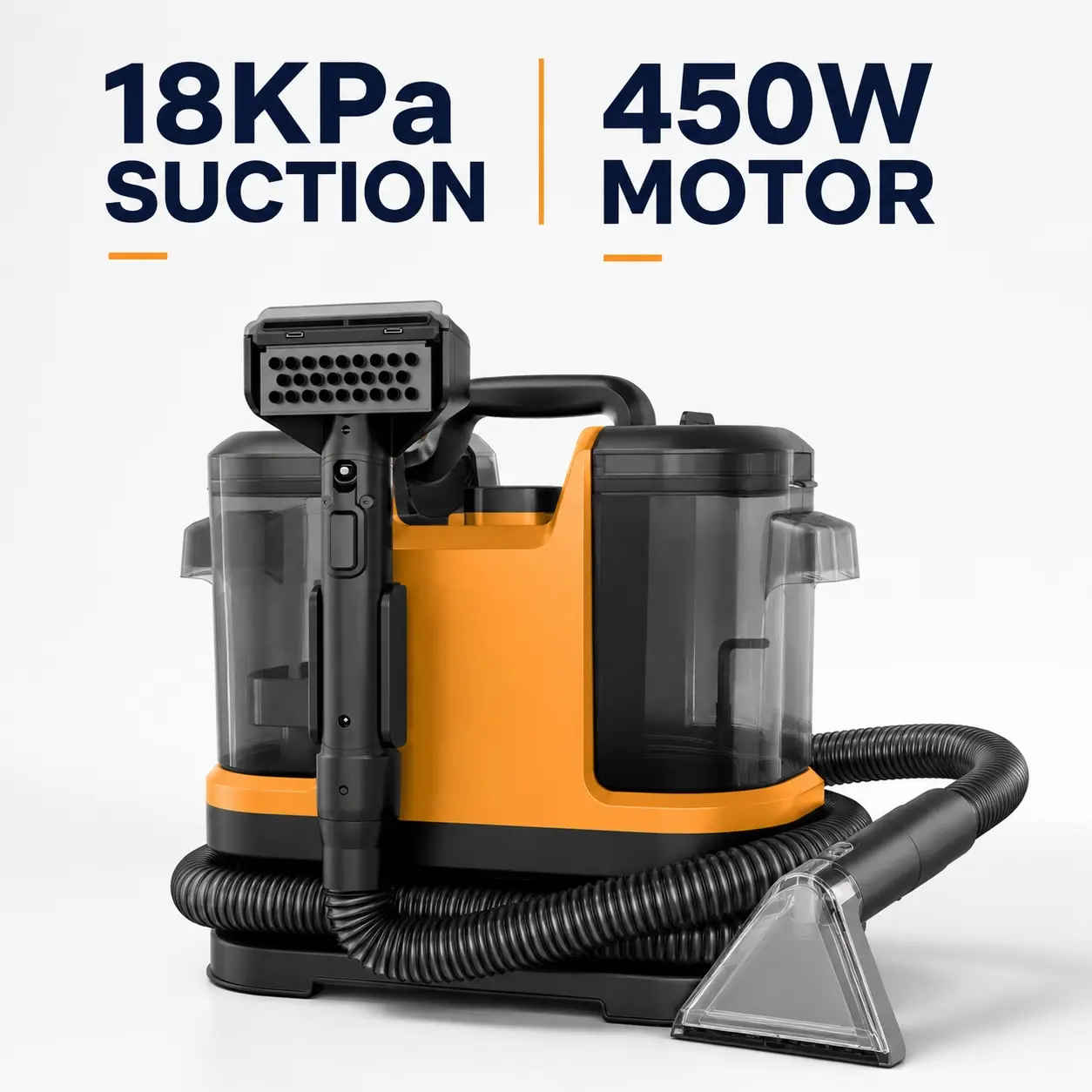 BSNAW Portable Carpet & Upholstery Cleaner Machine - 450W 18KPa Suction Cleaning Machine, Mini Lightweight Vacuum Cleaner with Water Spray, Multi Function Vacuuming House Cleaning Tool for Couch, Car Seats, Rugs