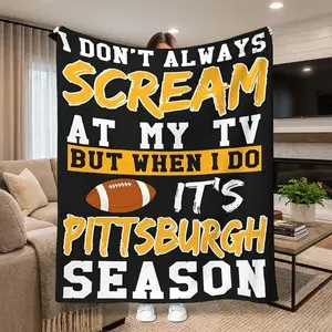 Pittsburgh Team Themed Flannel Blanket Ultimate Fan Gear Perfect Sports Enthusiast Gift Multicolor Polyester Fiber All Season Comfort Machine Washable Sofa Bed Office Travel