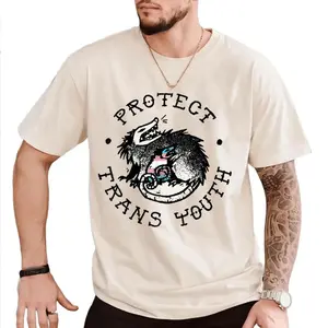 Cute Opossum Protect Trans Youth T-Shirt, LGBT Pride Graphic Tee, Transgender Support Equality Shirt, Colorful Animal Lover Pride Top, Perfect for Pride Parades and Festivals