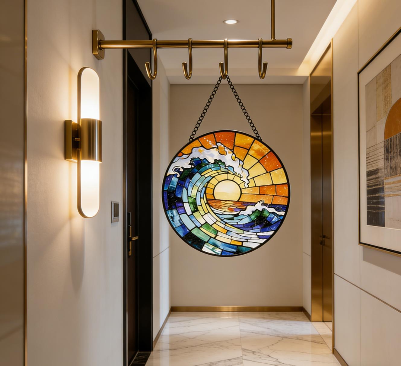 stained glass Hanging Stained Glass for Windows, 20cm/7.87inch Hand-Painted Sun Catcher Garden Hangings Mother's Day Christmas, Valentine's Day Ornaments Festival Gift