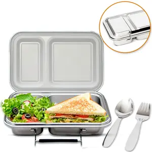 304 Stainless Steel Bento Lunch Box Kids, 5-Compartment BPA Free Metal Lunchbox with 2 Containers & Utensils, Leak-Proof, Dishwasher Safe for Kids & Adults – School, Office, Travel
