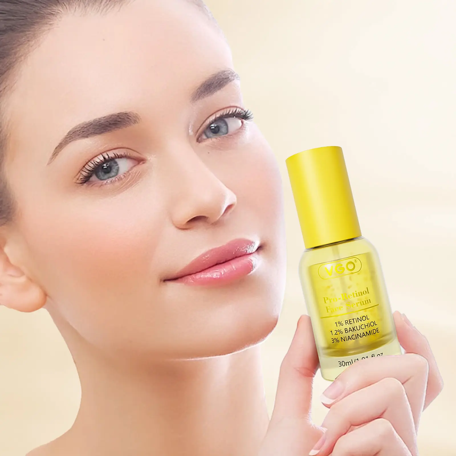 VGO Anti-aging Serum with 1% Retinol. A facial serum containing retinol and 3% niacinamide thatreduces fine lines and wrinkles