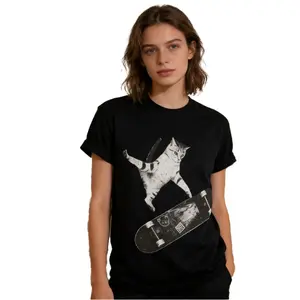 Skateboarding Cat T-Shirt, Y2k Cat Shirt, Animal Tee, Gifts Shirt, Unisex Vintage Graphic Tees Gothic Grunge Y2k Emo Scene Amity Affliction Style Clothes Men Women Streetwear