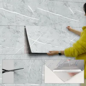 New 10pc Large-Size Faux Marble Shower Wall Panels - Easy Peel and Stick Backsplash Vinyl Tiles for Bathroom and Kitchen Walls - Waterproof, DIY-Friendly, Uncharged, and PVC Materia Decor Decorative