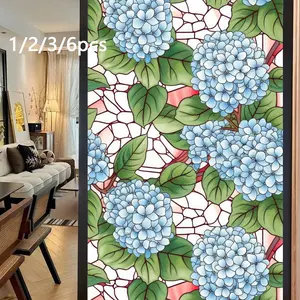 Colorful Hydrangea Static Glass Sticker, PVC Adhesive-Free Window Film, Removable Glass Decal, Decorative Home Accessories