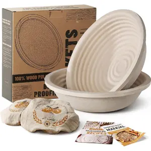 Pulp Banneton Bread Proofing Baskets Set of 2, 9 Inch Round 2.2LB Sourdough Banneton Basket with Liner, Non-Stick Dough Proofing Bowl for Rising and Baking