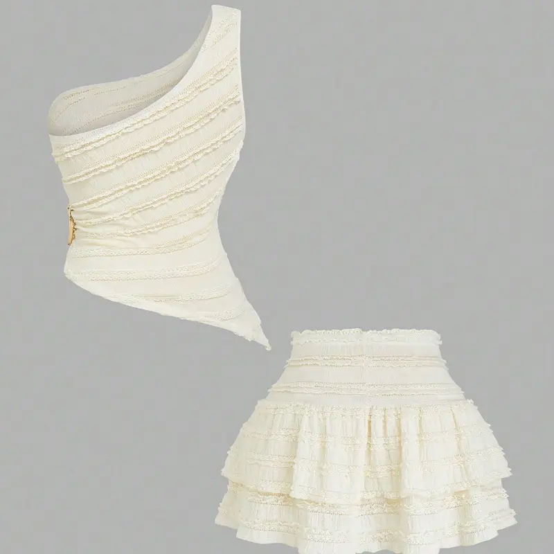 Women's Sleeveless Short Top with Waist Buckle Decoration & Pleated Skirt Set, Casual Summer, Cute Fashionable Women's Clothing, Feminine, Womenswear