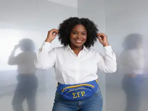 Sigma Gamma Rho Waterproof Fanny Pack, Royal Blue and Golden Crossbody Bag with SGRho Letters