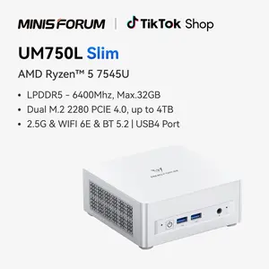 MINISFORUM UM750L Slim Mini PC AMD Ryzen 5 7545U(6C/12T, Up to 4.9GHz), 16GB LPDDR5 RAM 1TB SSD Mini Computer, Triple Display USB4/HDMI/DP, 2.5G LAN, USB3.2, WiFi 6E, BT5.2, Radeon 740M Office Home