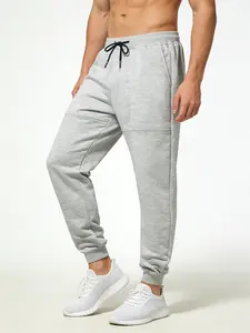 Men's casual pants, elastic drawstring waist ankle fold design, knitted sports pants, runner pants, leg binding pants, sanitary pants, fitness pants, suitable for gym, running, sports, and daily wear (universal for all seasons)