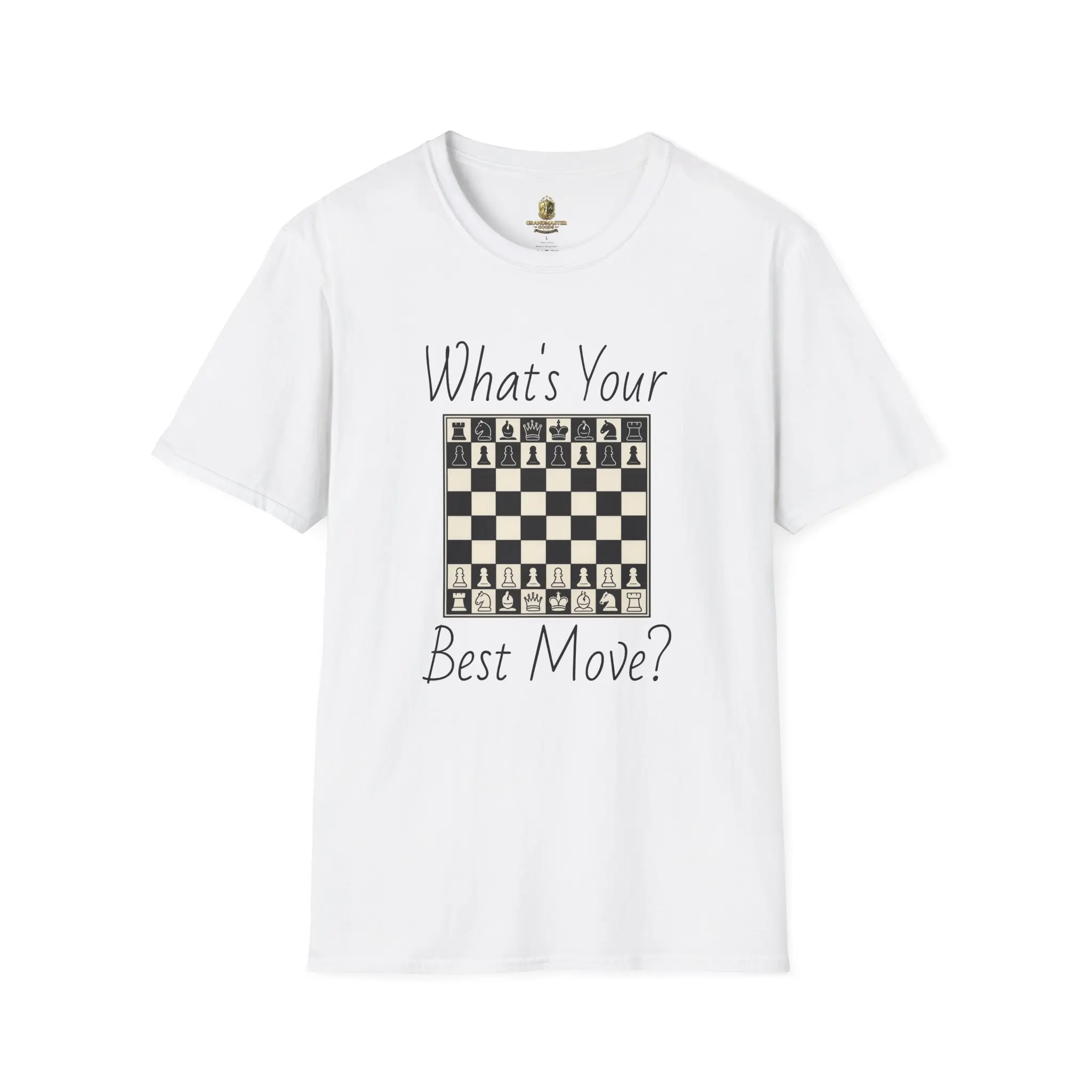 Men's 'What's Your Best Move?' Chess Graphic T-Shirt in Soft Ring-Spun Cotton - Breathable Fabric with an Elastic Crewneck for Cardigan Layering