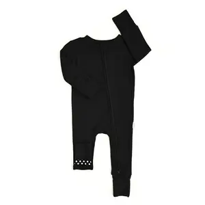 Onyx Ribbed ZIP Soft Bamboo Viscose with 2-Way Zipper for Easy Diaper Changes & Mitten Cuff Arm Protection