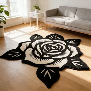 Modern Creative Irregular Rose Pattern Carpet, Foldable Easy Care Plush Rug for Living Room Bedroom, Large Area Mat, Floral Area Rug, Floral Shaped Rug