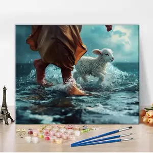 Jesus Paint by Numbers, Paint by Number Kit, Paint by Numbers for Adults, Jesus Walks with a Lamb Adult Paint by Number Kits on Canvas, DIY Painting on Canvas with Brushes, 16 x20 Inch