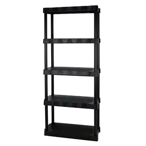 Hyper Tough 5-Tier Black Plastic Shelf Unit HT-BLK-5SH 68.8 H x 30 W x 13.88 D 350 lb Capacity Easy Assembly No Tools Required