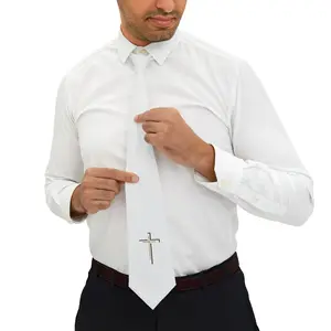 Gold Cross Necktie Necktie | White Religious Clergy Tie
