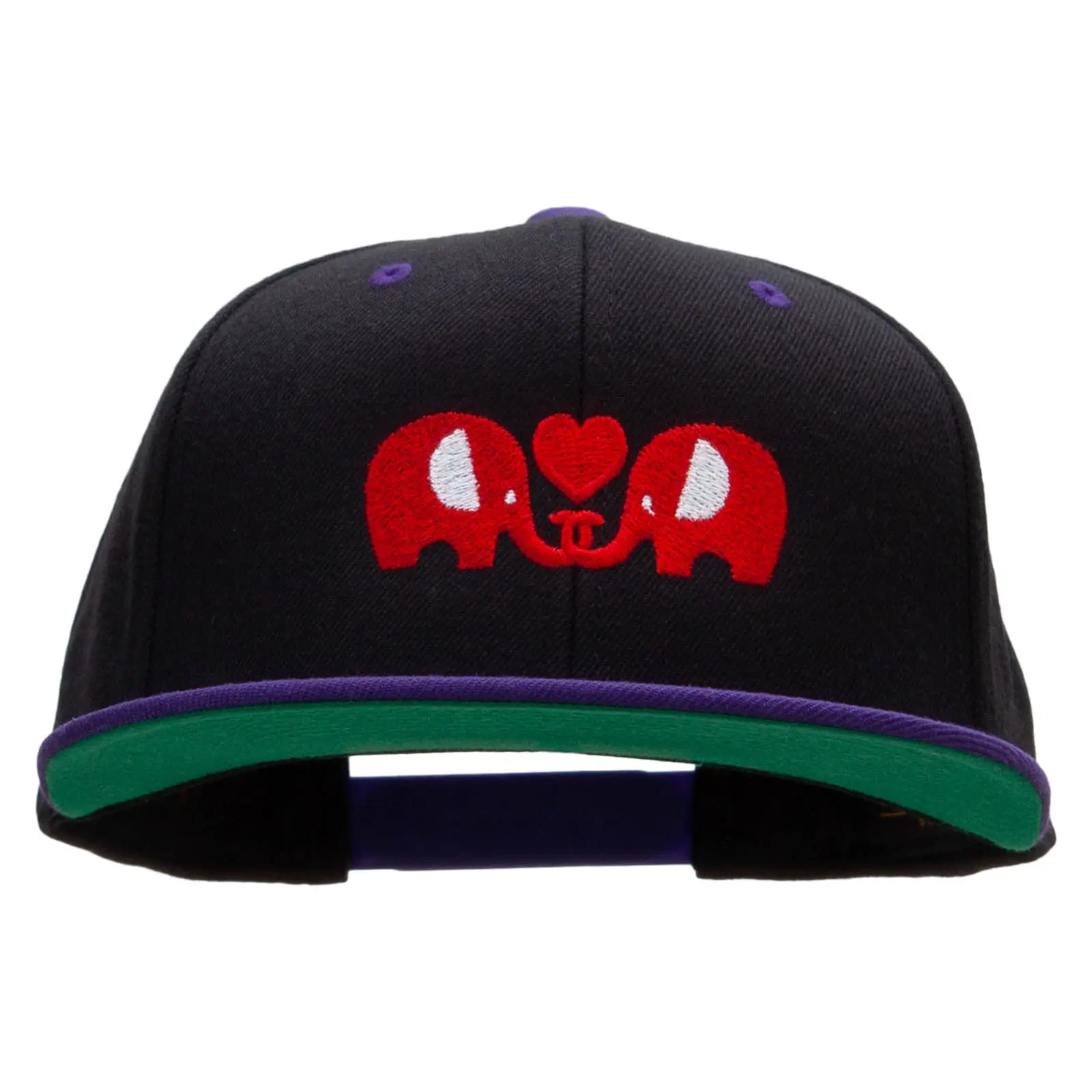Elephants' Love Embroidered Wool Blend 2 Tone Classic Snapback