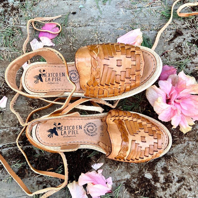 Lace up Leather Shoes. Open Toe Artisanal Huarache. Mexican Comfortable Sole Shoes. Cute Summer Sandals. Mexican Slip on Shoes