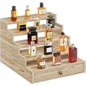 5 Tier Cologne Organizer for Men, Wooden Cologne Stand Holder Display Shelf with Drawer Storage, Large Capacity Cologne Rack Perfume Organizer for Man