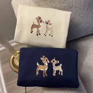 Rudolph The Red-Nosed Reindeer Christmas Embroidered Sweatshirt Crewneck