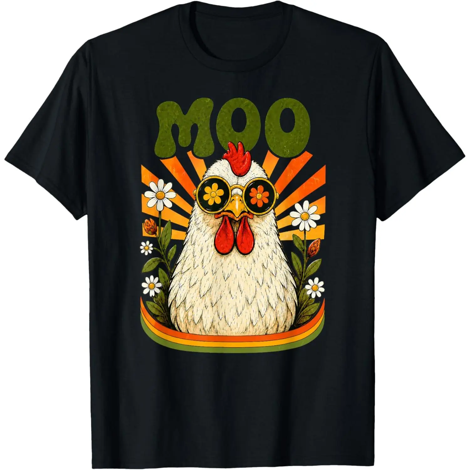 100%cotton Funny Moo Chicken Graphic Tee Men Women Farm Animal Vintage T-Shirt