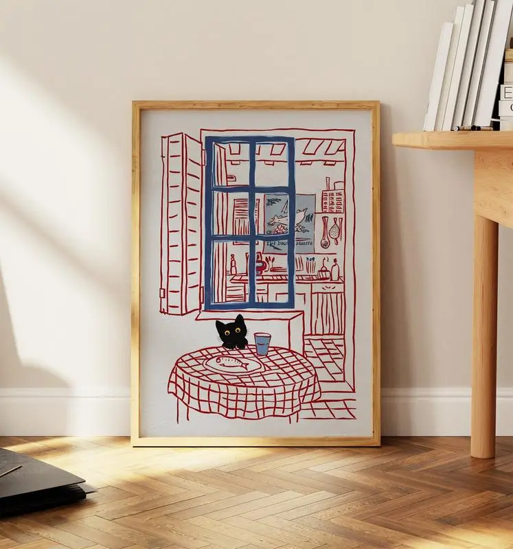 Cat Poster, Funny Illustration Gift Poster, Wall Art Kitchen Vintage Home Decor, Poster Gift For Cat Lovers, UNFRAMED
