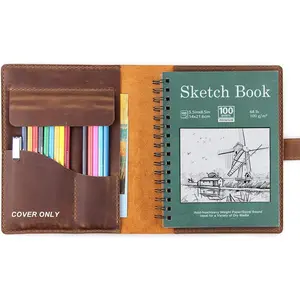Leather Sketchbook Cover, Leather Artist Sketch Pad Cover for 5.5" x 8.5" Sketchbook, Drawing Book and Pencil Case, Journal Notebook Portfolio, Artis Gifts-Brown
