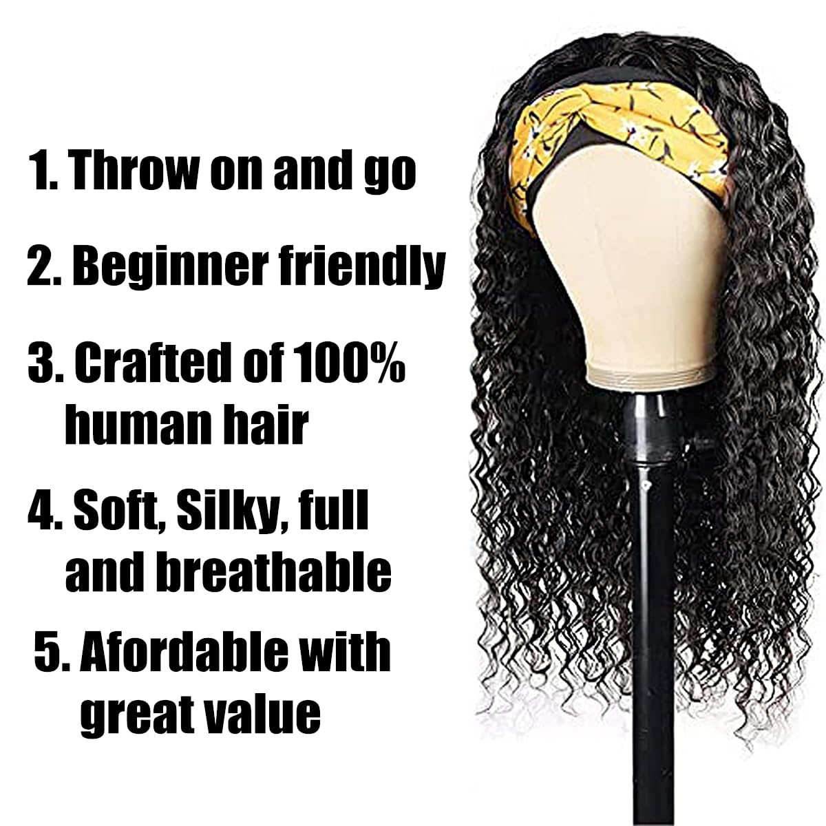 Bling Hair Headband Wig Human Hair Kinky Curly Wig 180% Density Remy Human Hair Wigs For Black Women Brazilian Ready To Wear Wig SpringStatements