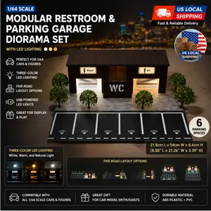 Diorama 1/64 Scale Diecast Car Garage Model LED Lighting City Layout Public Toilet Building Parking Lot Scene Display Collection Toy Model Gift