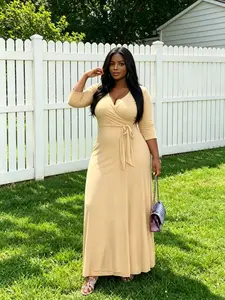 Elegant V-Neck Solid Color Long Dress with Belt, Chic, Perfect for Mother's Day, Valentine's Day, Christmas, Graduation, Parties, Cocktail Events