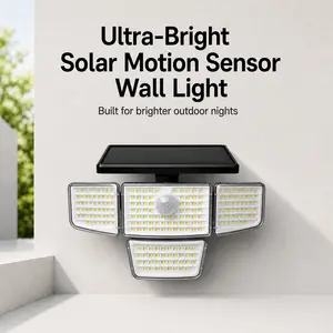 Solar Motion Sensor Light, 212LED 3000LM, 4 Adjustable Heads, 3 Modes, IP65 Waterproof, Remote for Yard Garage Garden