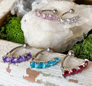 1pc Top Drop Four-Gem Reverse Belly Ring Navel Piercing Pierced Naval Jewelry