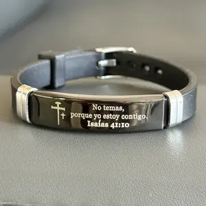 Inspirational Quote Bible Verse Cross Bracelet Faith Christian Silicone ID Wristband Religious Gifts for Men Women Adjustable Stainless Steel Rubber Wristband Perfect for Friends Boyfriend Father Couples