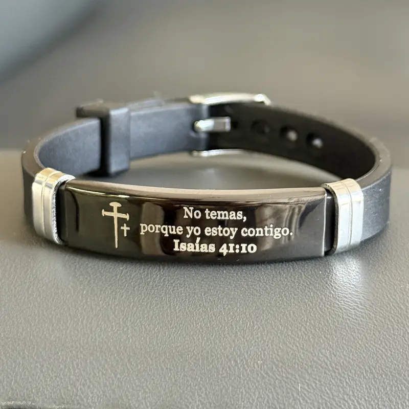 Inspirational Quote Bible Verse Cross Bracelet Faith Christian Silicone ID Wristband Religious Gifts for Men Women Adjustable Stainless Steel Rubber Wristband Perfect for Friends Boyfriend Father Couples
