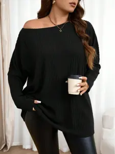 Plus Size Loose Striped T-Shirt, Casual Solid Color Autumn Clothing, Comfortable Women's Fashion for Fall