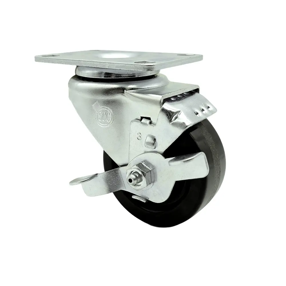 Service Caster SCC-SS20S314-PHS-TLB Stainless Steel Phenolic Swivel Top Plate Caster, 3x1.25 in. Black Lockable Wheels, Top Locking Brake