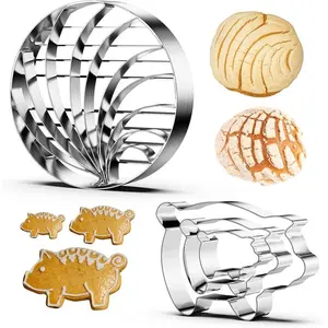 2 In 1 Concha Cutter & Pig Cookie Cutter Set - 4.1in Mexican Pan Dulce Bread Mold + 3PCS Pig Cookie Molds, Stainless Steel Mexican Bread Concha Cutter