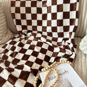 Cozy Blankets - Checkered Pattern in Brown and Cream Colors, Soft and Comfortable for Home Use