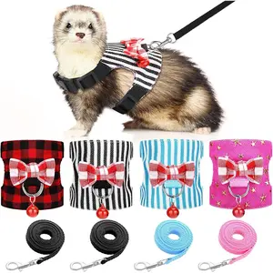 Ferret Harness 4 Pieces Small Pet Harness Vest and Leash Set with Cute Bowknot and Safe Bell Decor Chest Strap Harness for Outdoor Walking Rabbit Ferret Guinea Pig Bunny Hamster Puppy Kitten (Small)