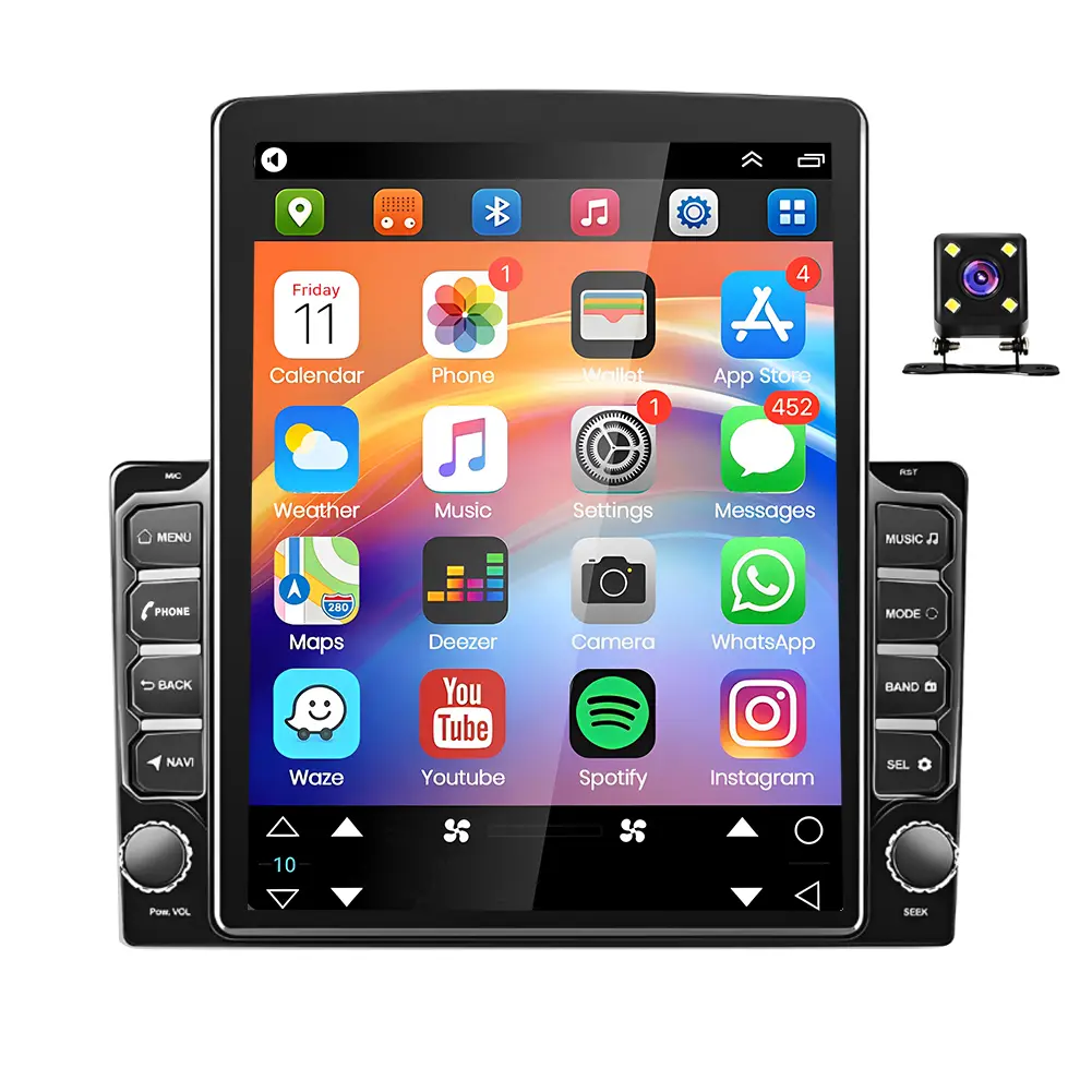 Universal 9.7in Double Din Car Stereo Radio for Impala 2014-2020 GPS Navigation Head Unit with Backup Camera Support Wireless Carplay Bluetooth WiFi SWC Mirror Link