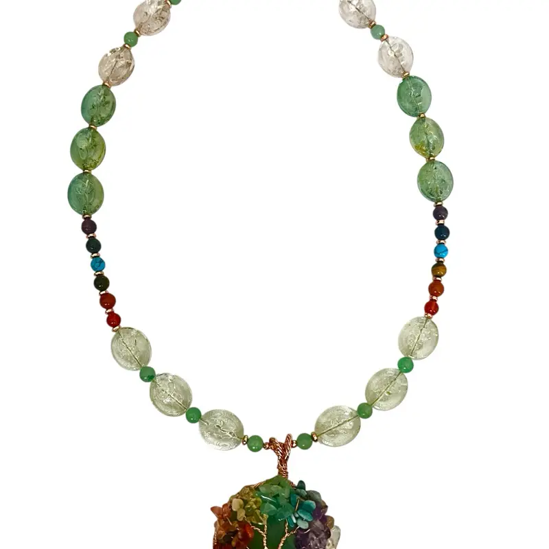 Tree of Vitality Necklace with Multicolor Beads and Enchanted Tree Pendant for Spiritual Jewelry Lovers