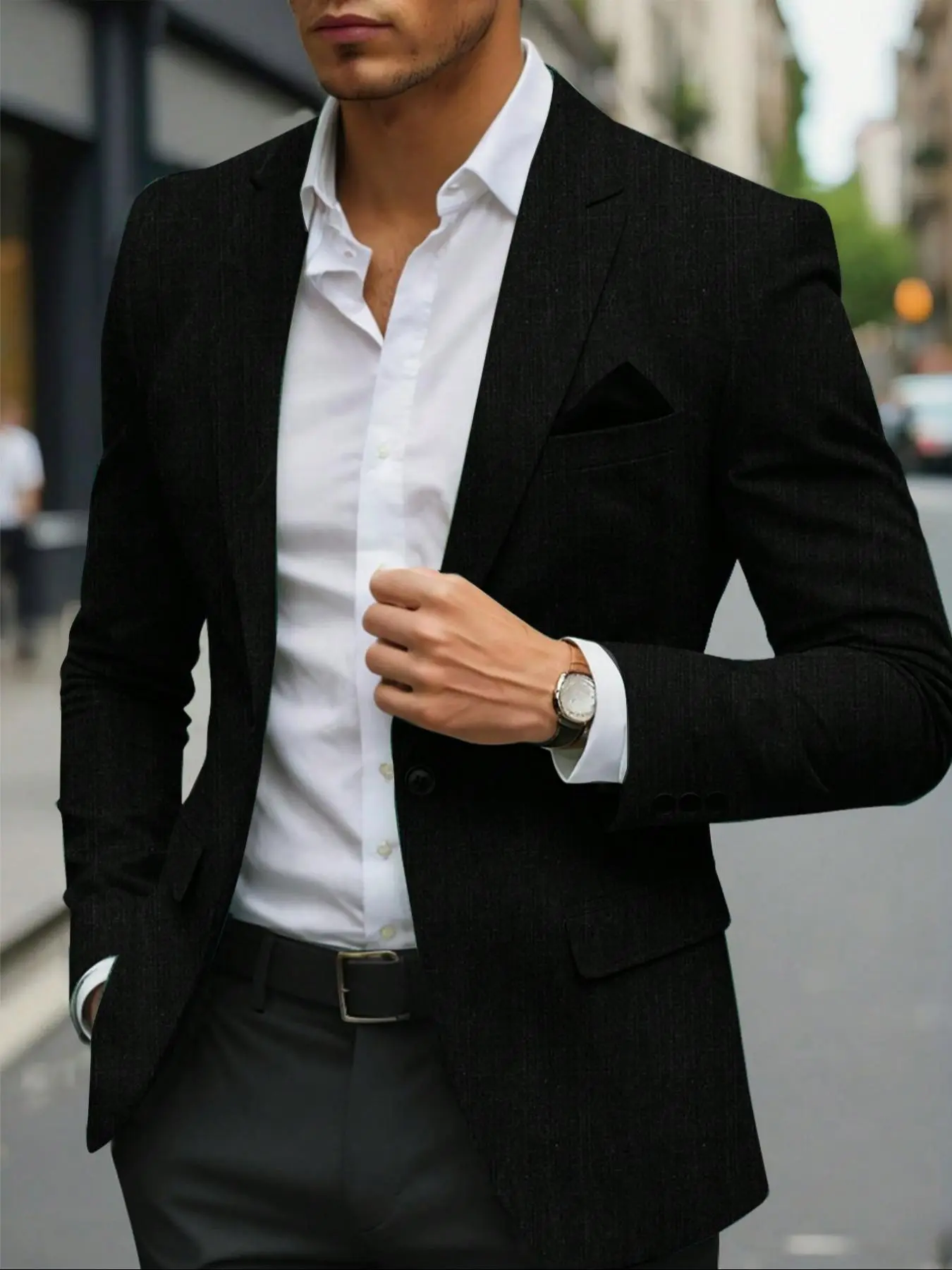 Men's Solid Color Single Button Blazer, Business Formal Lapel Neck Long Sleeve Suit Jacket for Work Office, Business Coat, Business Attire Clothes, Menswear for All Seasons, Beige