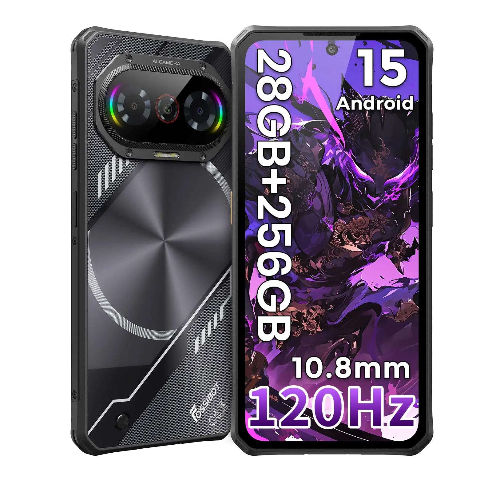 【DealsForYouDays】FOSSIBOT 2026 F114 Rugged Phone Unlocked, 28GB RAM 256GB+2TB ROM, 50MP AI Camera,6.67" 120Hz HD+ Display,Android 15 CellPhones, IP68/IP69K Waterproof Phone, NFC,Outdoor Gaming Smartphone,Black