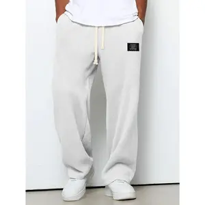 BDHJYDB Men's Mid-Waist Straight Leg Waffle Knit Athletic Pants - Wrinkle-Free Casual Trousers with Full-Body Waffle Texture, Loose Fit, Machine Washable & Pockets| Gym, Office, Travel| Grey/White (No Tailoring Required), Men Shoe