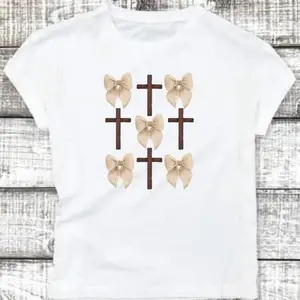 Women's Cross and Bows T-Shirt Top Womenswear Comfortable  Soft