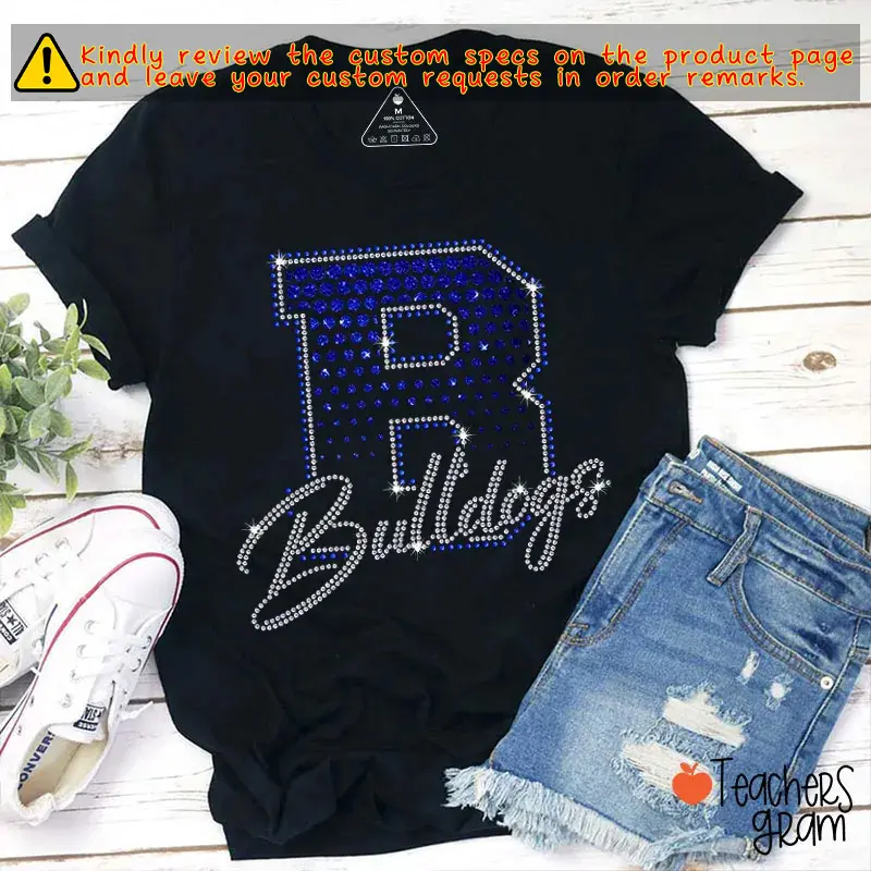 Personalized Mascot Rhinestone Varsity Letter Script Teacher T-Shirt