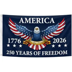Double-sided USA 250th Birthday Flag 3x5 Ft Heavy Duty Fade Resistant with Two Brass Washers for Outdoor Garden Porch Deck Lawn Yard Decor 1776-2026 America 250 Years Anniversary Celebration