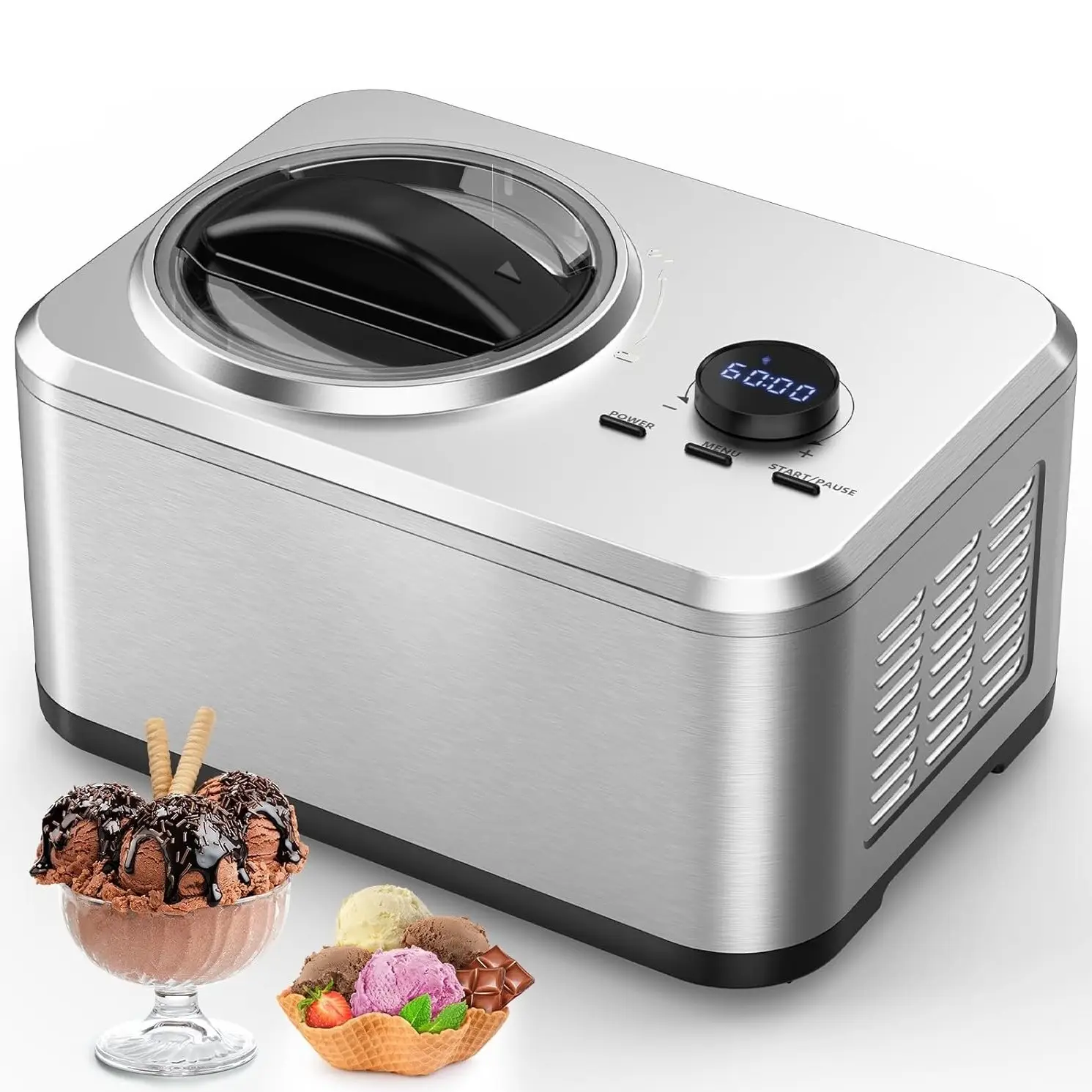 Xbeauty 1.6 Quart Ice Cream Maker Machine with Built-in Compressor, Fully Automatic and No Pre-freezing, Frozen Yogurt, Keep-cooling and Timer, Easy t